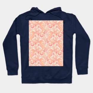 Sweet Seahorses and Starfish Pattern in Peach Hoodie